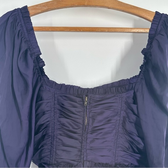 Ulla Johnson Purple Mia Ruched Satin Peplum Blouse - Picture 8 of 13